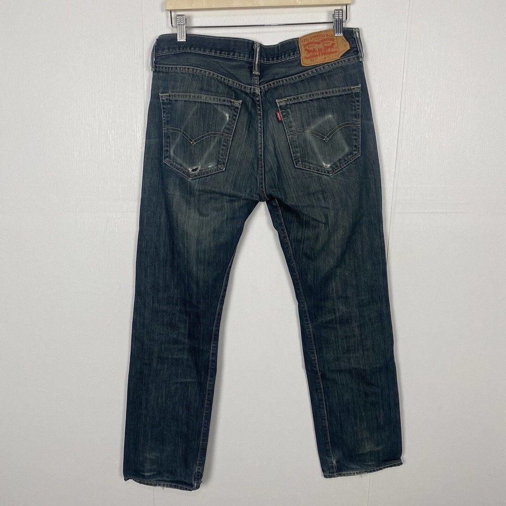 Levi's 501 Original Straight Button Fly Jeans Men's Blue Distressed Size 32x30 - Picture 4 of 12